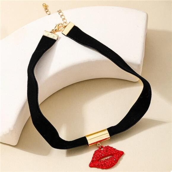 Rhinestone Lip Earrings and Necklace Jewelry Set - Picture 6 of 11